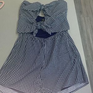 Navy strapless romper plaid - NEW CONDITION